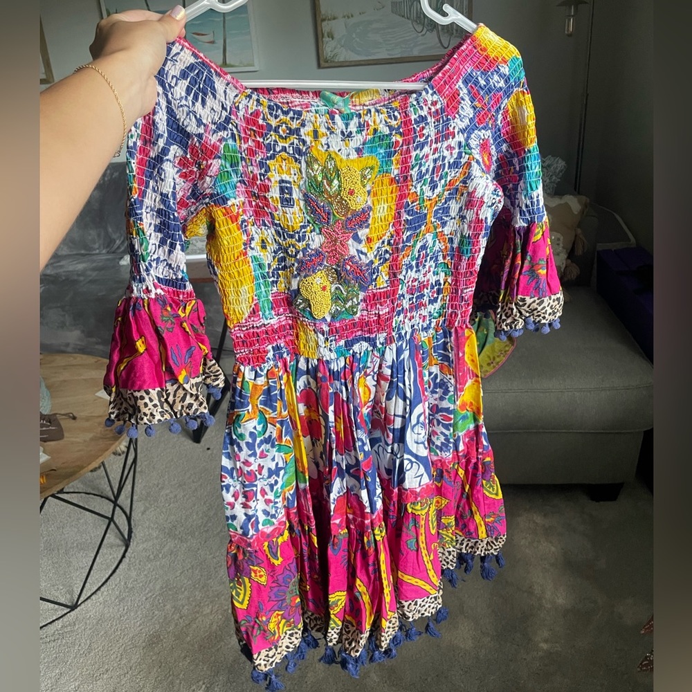 Antica Sartoria Colorful Boho Embroidered Dress